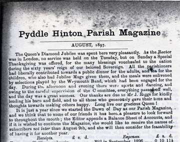 Pyddle Hinton Parish magazine August 1897 re Diamond Jubilee.