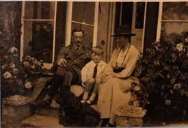 Newly arrived at West Lodge, 1917. Colonel Belgrave DSO home on leave from France, with his wife Gwladys and elder son Richard.